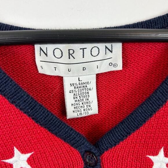Vintage Norton Studio American Flag Patriotic Printed Short Sleeve Sweater Large - Picture 3 of 5